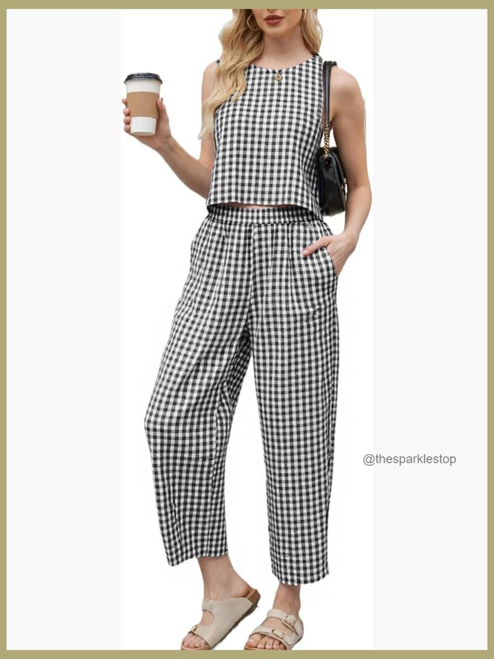 Linen Cotton Blend 2 Piece Lounge Set Sleeveless Crop Top Wide Leg Pants